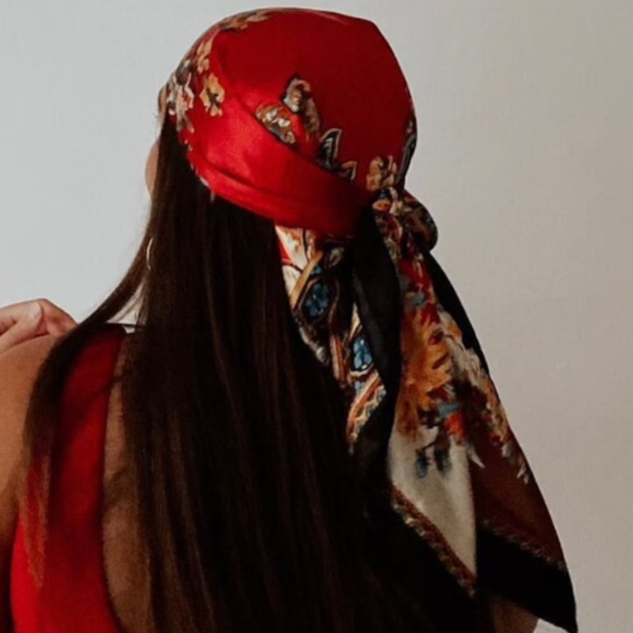 Silky Orange/Multi-color hair scarf - Picture 2 of 3